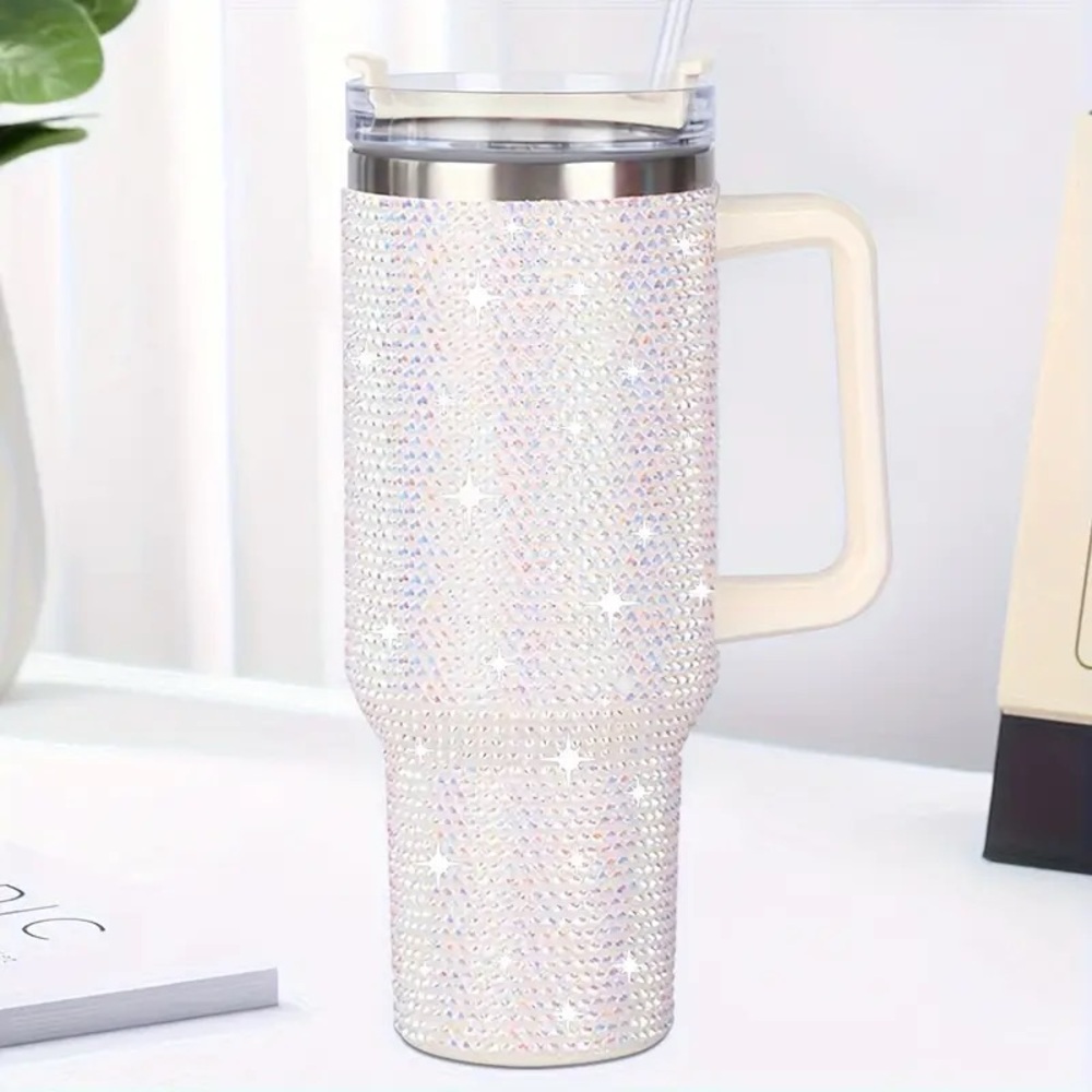 White Bling Rhinestone Glam Diamond Tumbler Stainless Steel 40oz Cup